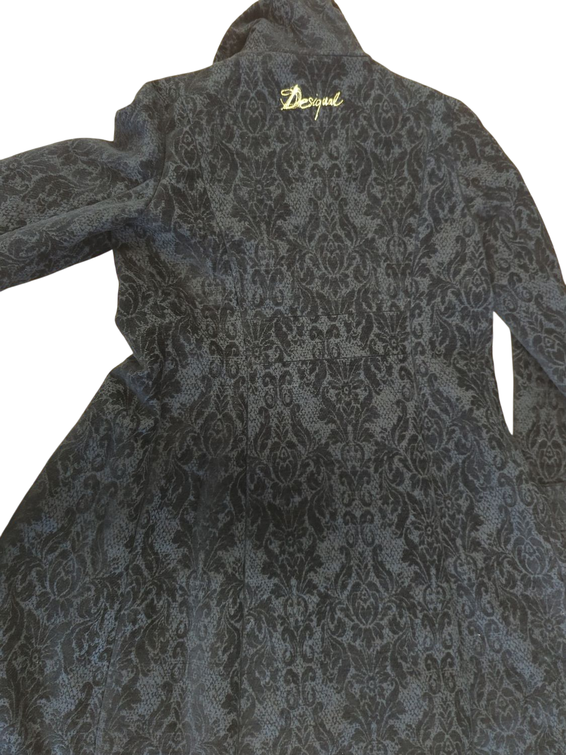 Desigual Black Patterned Coat - Size 40 - Colorful Interior Lining