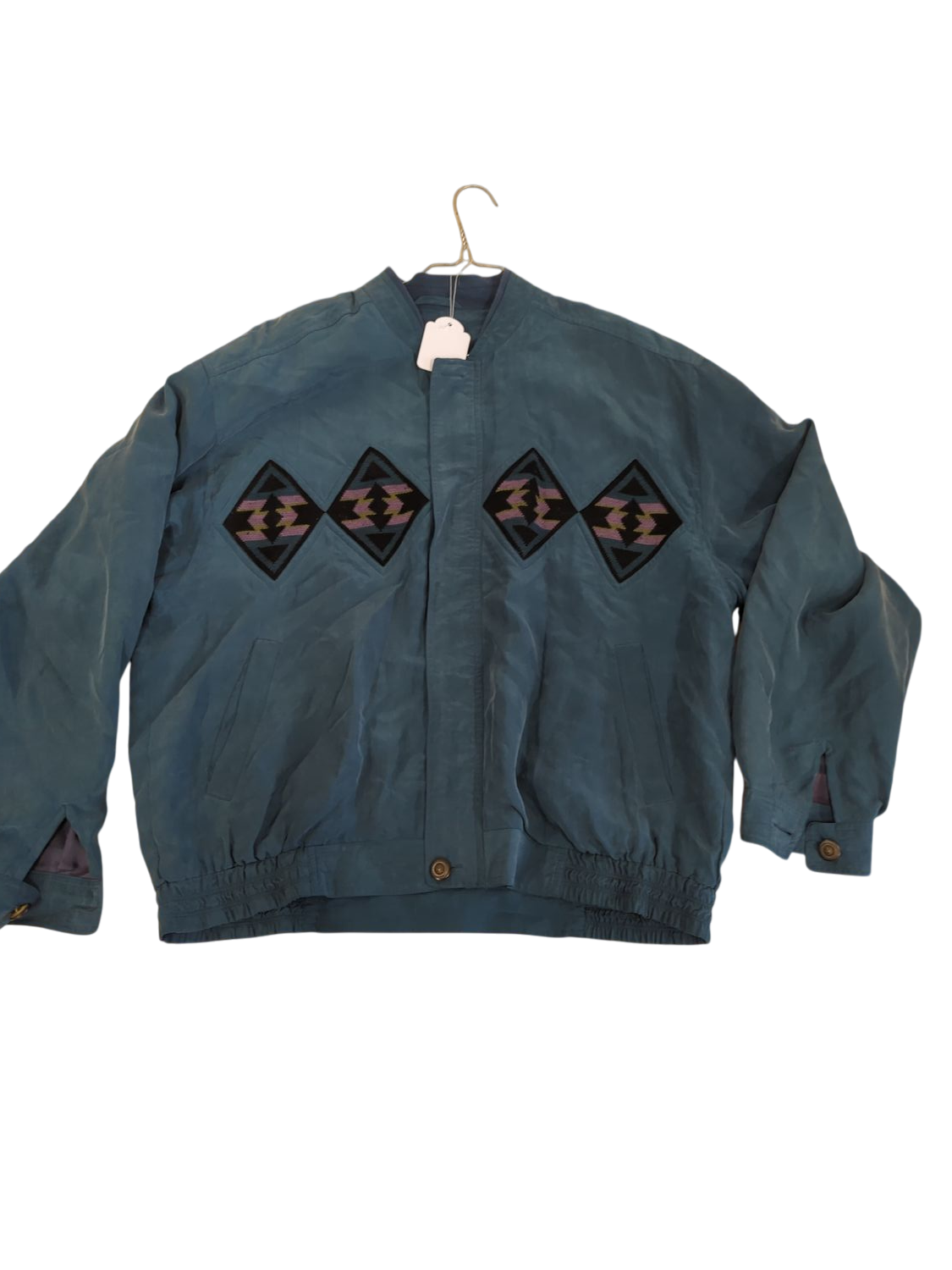 Commander Navy Blue Bomber Jacket with Geometric Embroidery - Size 48