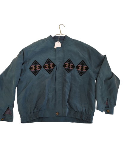 Commander Navy Blue Bomber Jacket with Geometric Embroidery - Size 48