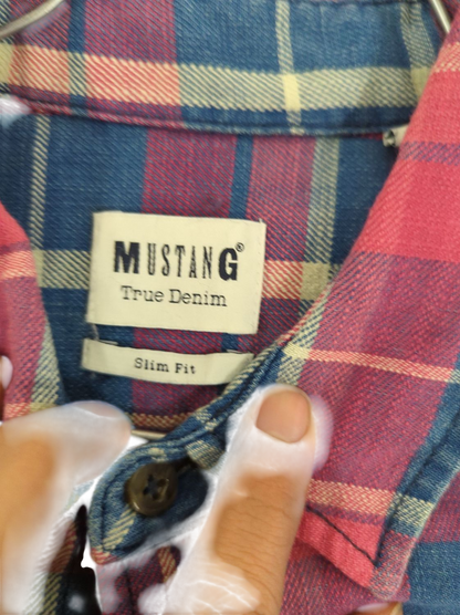 Plaid Button-Down Shirt - Red & Blue Check Pattern