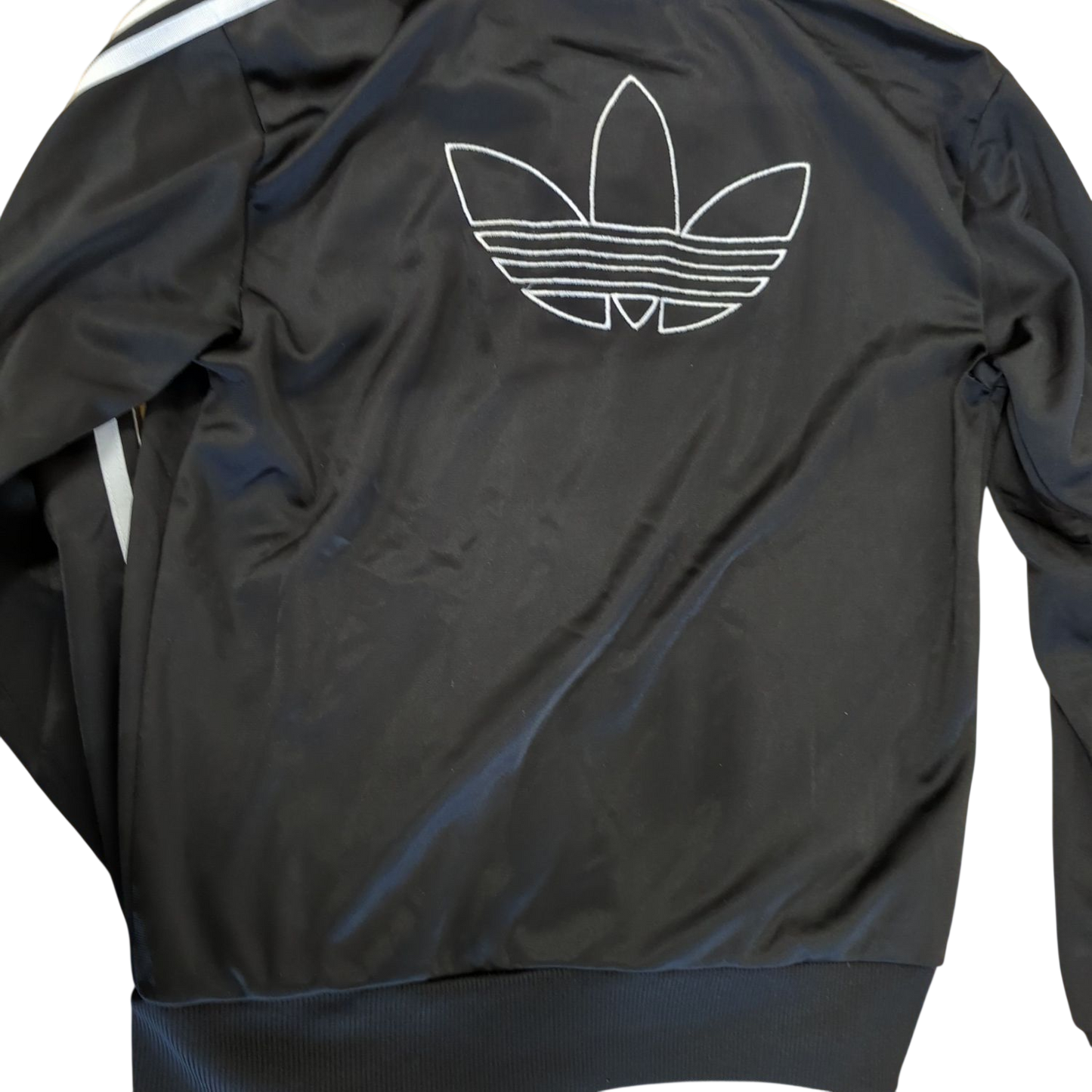 Adidas Black Track Jacket with White Stripes - Size L