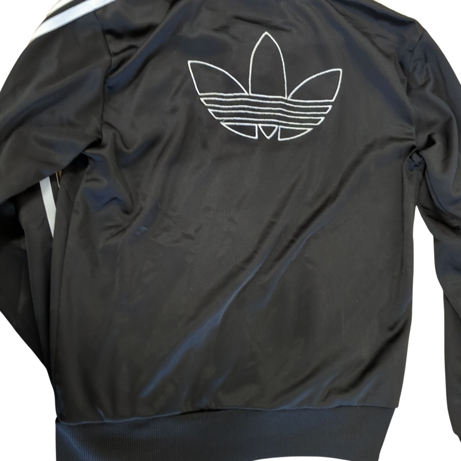 Adidas Black Track Jacket with White Stripes - Size L