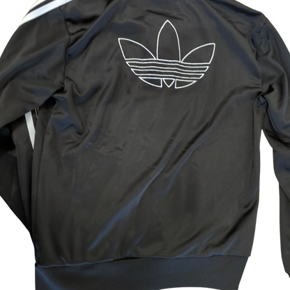 Adidas Black Track Jacket with White Stripes - Size L