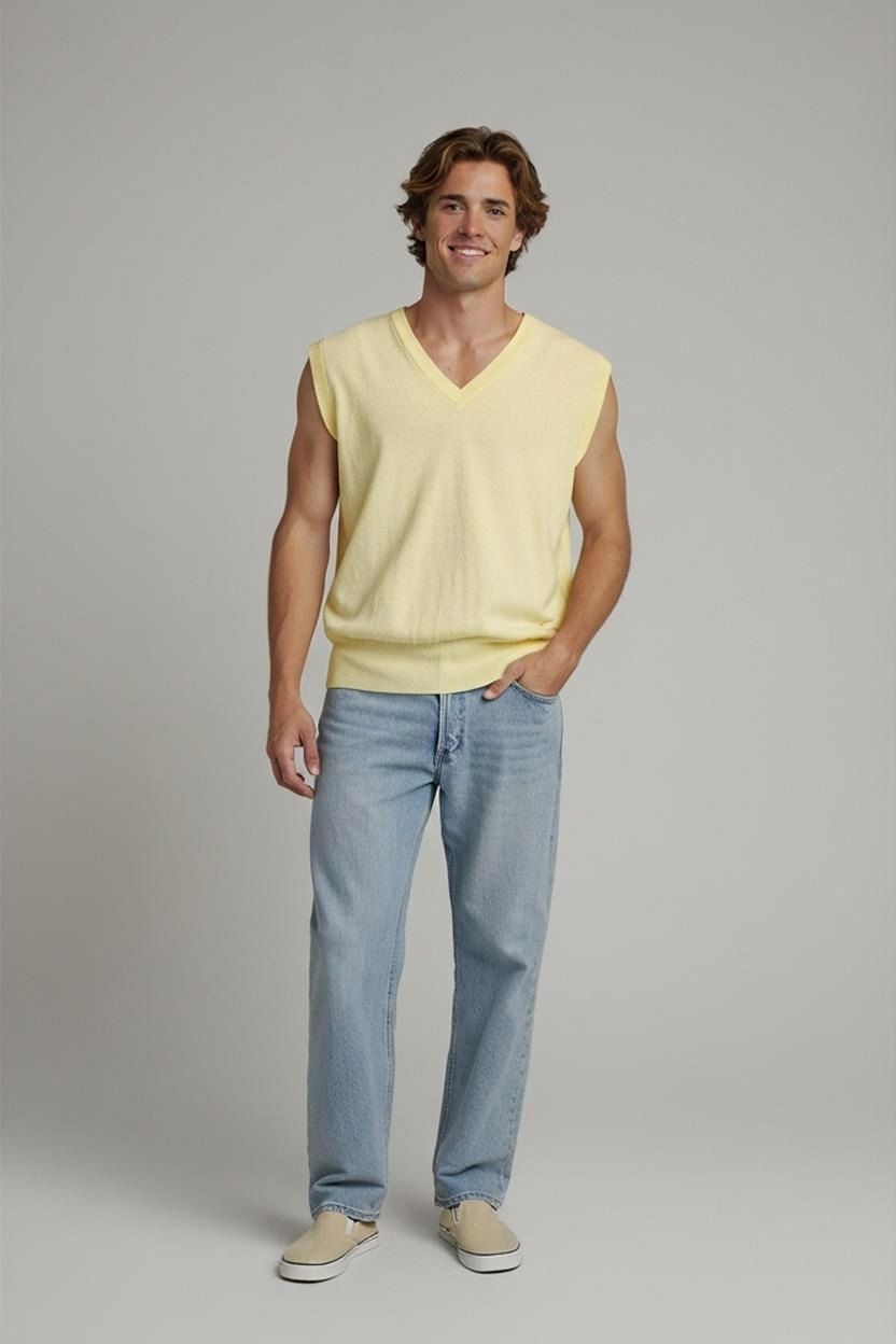 Valentino Uomo Yellow V-Neck Sleeveless Sweater Vest
