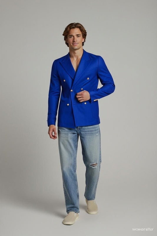 MB Napoli Royal Blue Double-Breasted Wool & Cashmere Blazer