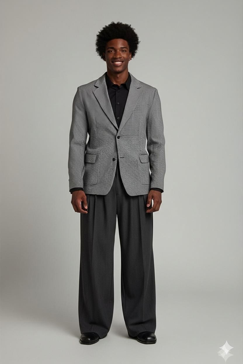 KENZO Houndstooth Pattern Blazer Jacket - Black & Beige