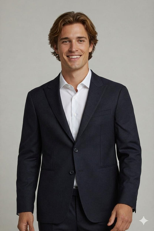 Emporio Armani Navy Pinstripe Blazer - Size 48 - Made in Italy