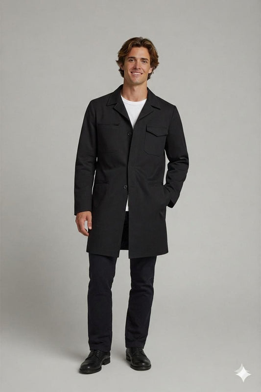 Ettore Pancaldi Black Wool Blend Coat - Size 52