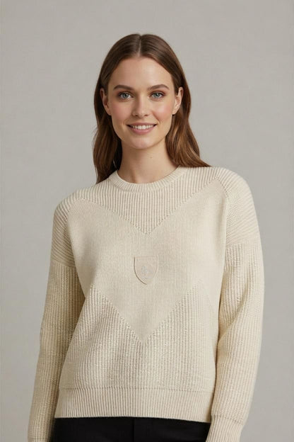 Vintage Vampire 1950 by Authier Cream Knit Sweater with Mountain Badge