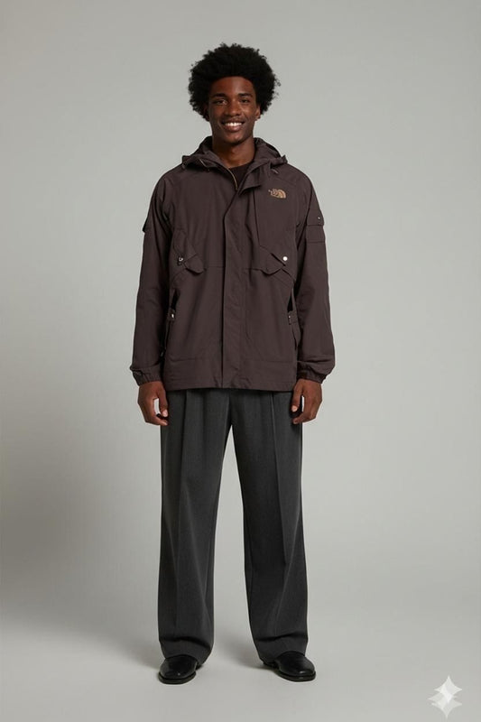 The North Face Brown Windbreaker Jacket with Hood - Size L/G