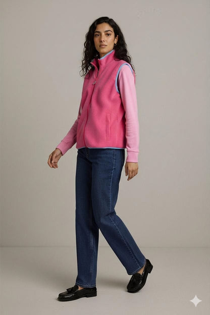 Columbia Pink Fleece Vest with Blue Trim - Size M