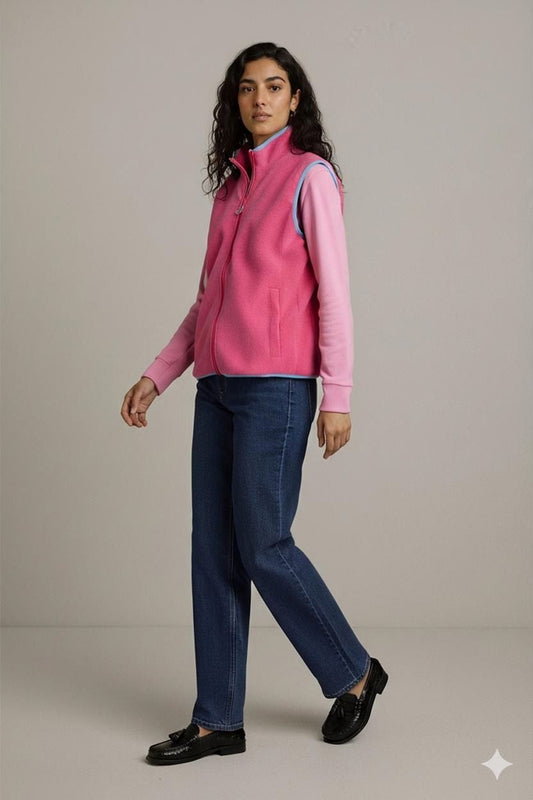 Columbia Pink Fleece Vest with Blue Trim - Size M