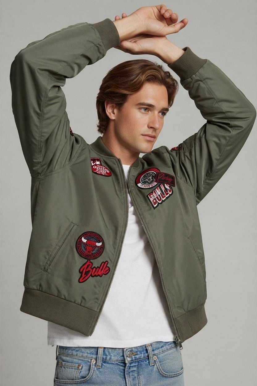 NBA Chicago Bulls Bomber Jacket - Olive Green - Size Large