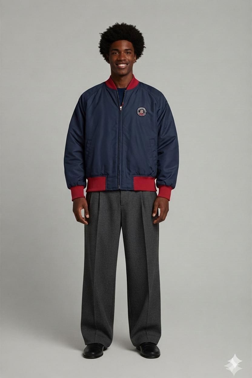 Vintage Reebok Bomber Jacket - Navy/Red - Size S