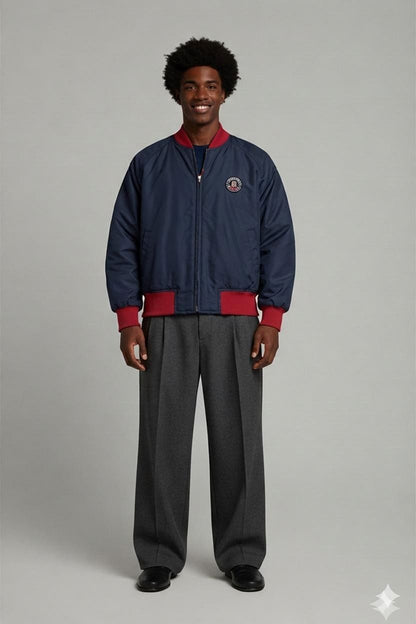 Vintage Reebok Bomber Jacket - Navy/Red - Size S