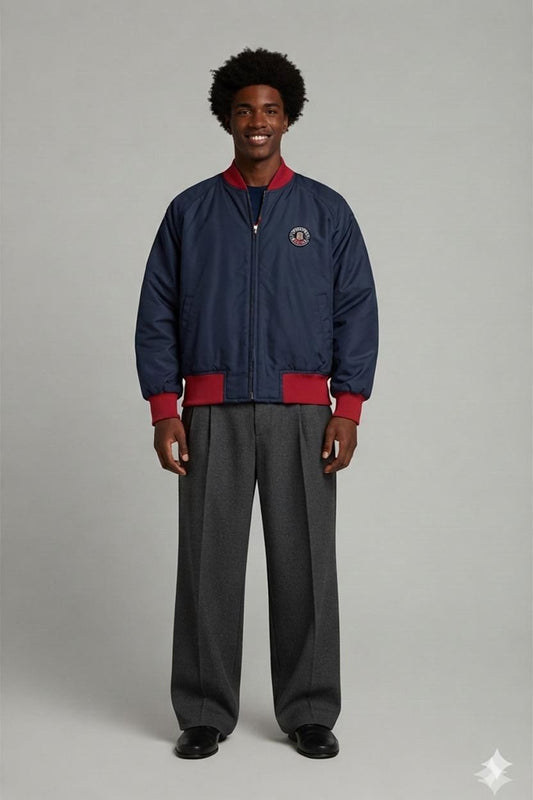 Vintage Reebok Bomber Jacket - Navy/Red - Size S