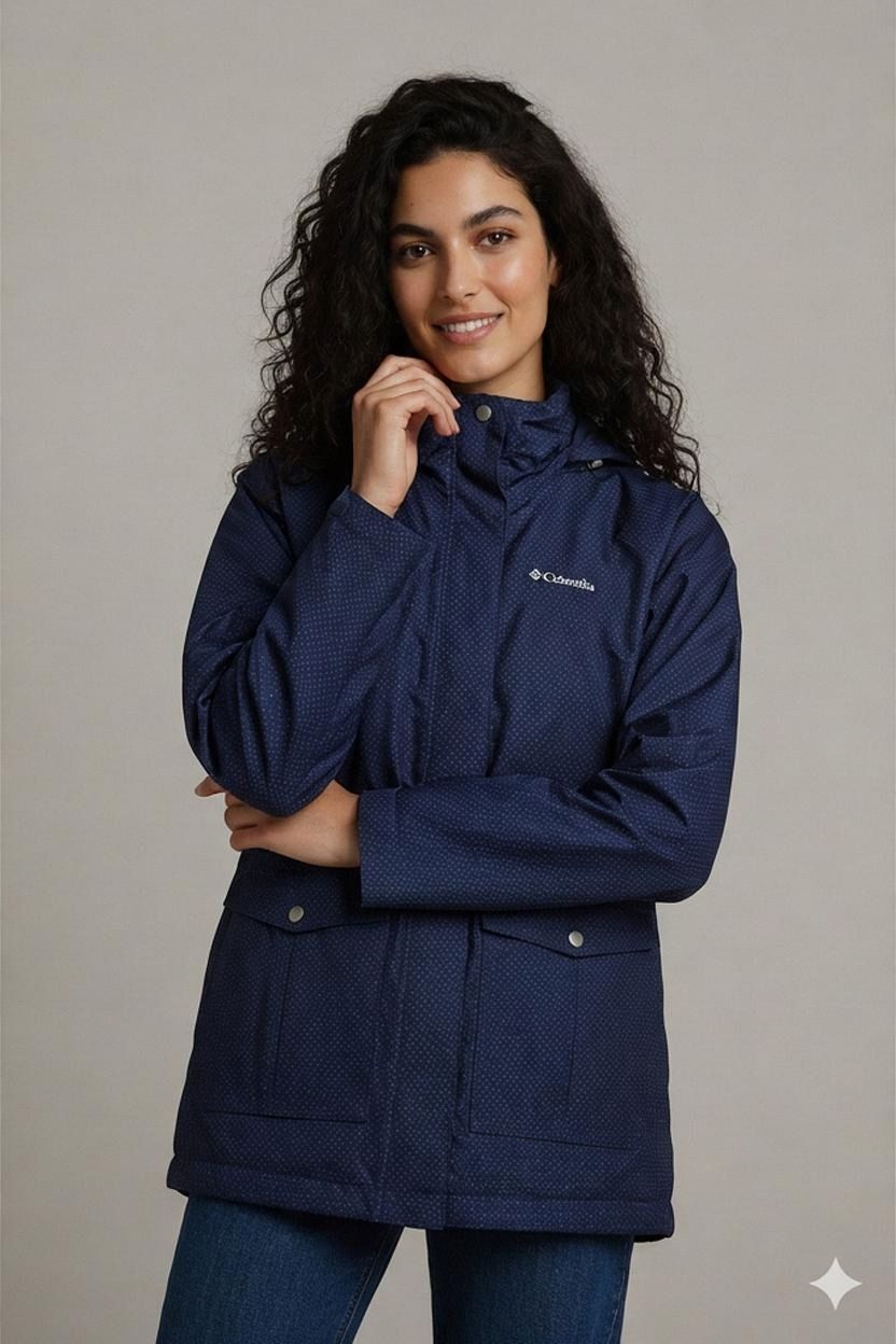 Columbia Omni-Tech Waterproof Navy Blue Polka Dot Jacket - Size M