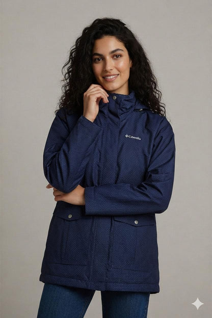 Columbia Omni-Tech Waterproof Navy Blue Polka Dot Jacket - Size M