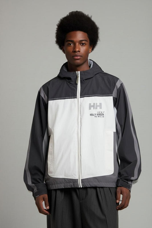 Helly Hansen Windbreaker Jacket - Size M/M - White/Black/Grey