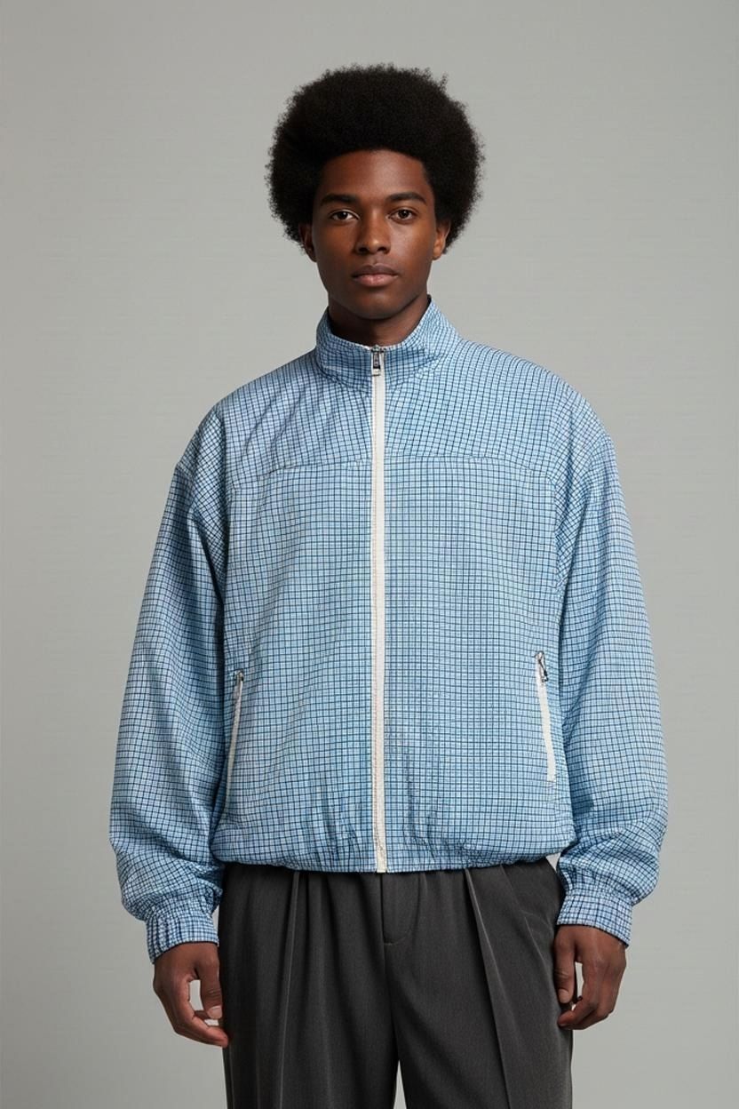 The North Face Blue Checkered Windbreaker Jacket - Size S