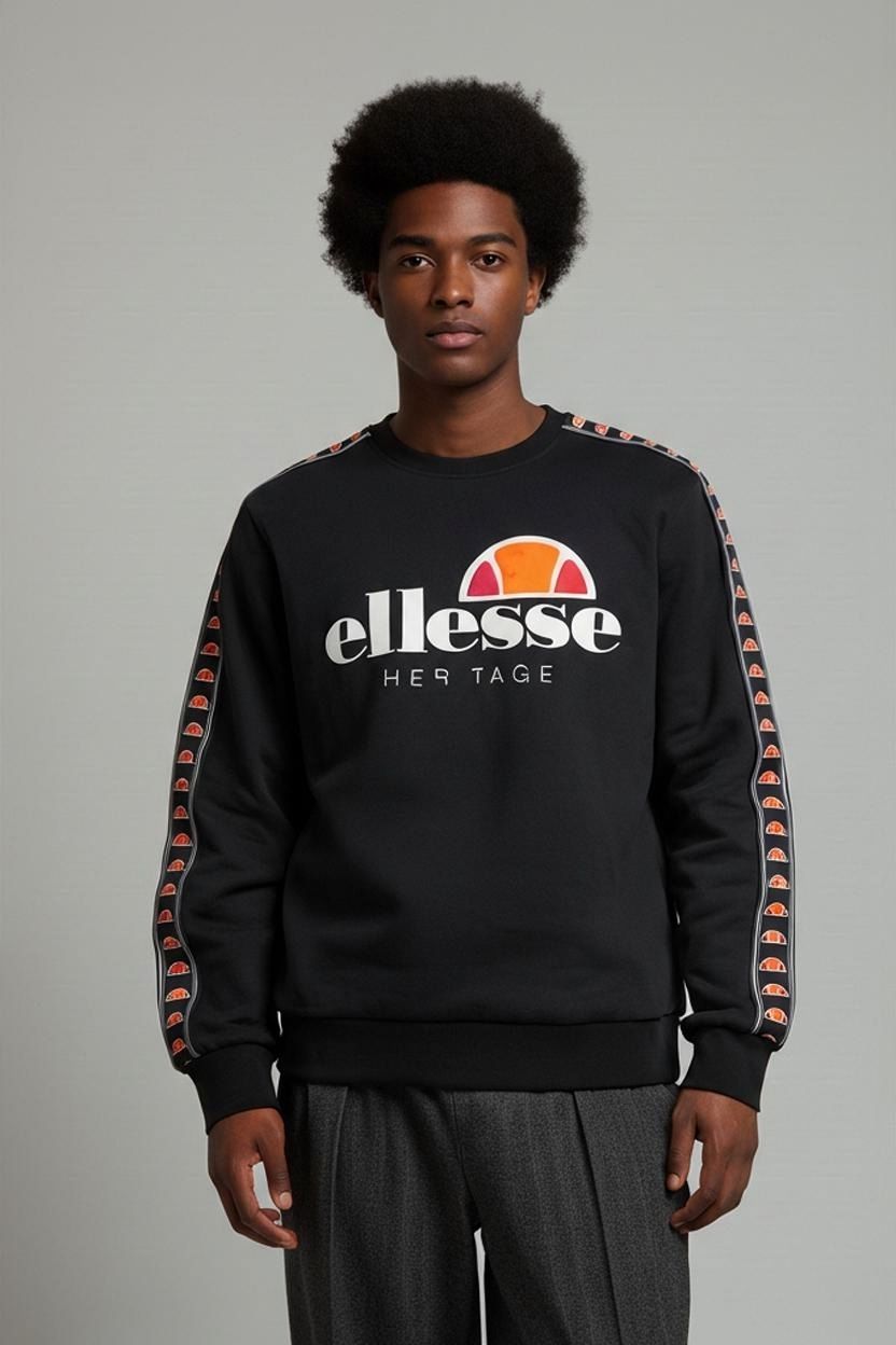 Ellesse Heritage Black Sweatshirt with Tape Detail - Size M