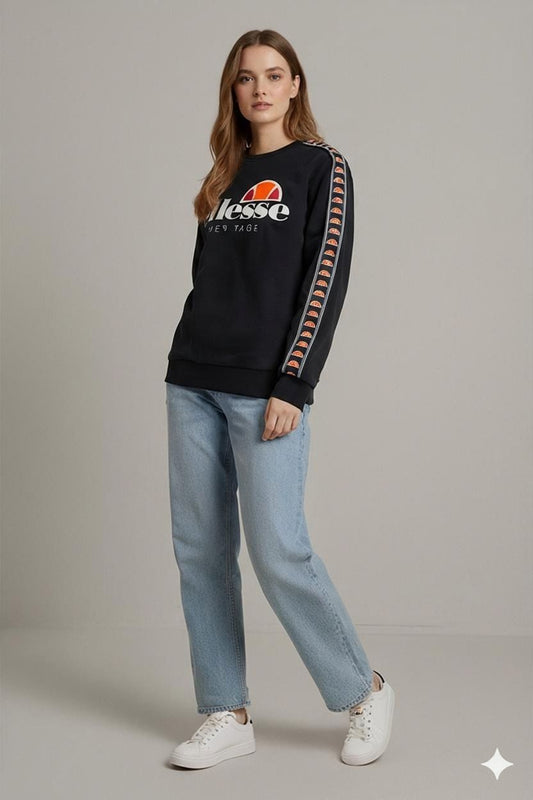 Ellesse Heritage Black Sweatshirt with Tape Detail - Size M