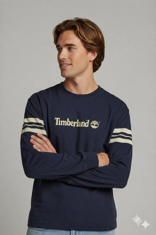 Timberland Navy Long Sleeve Sweatshirt with Gold Logo