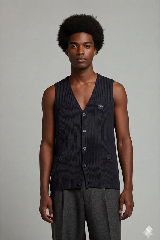 Paul & Shark Navy Ribbed Knit V-Neck Sweater Vest - Size M