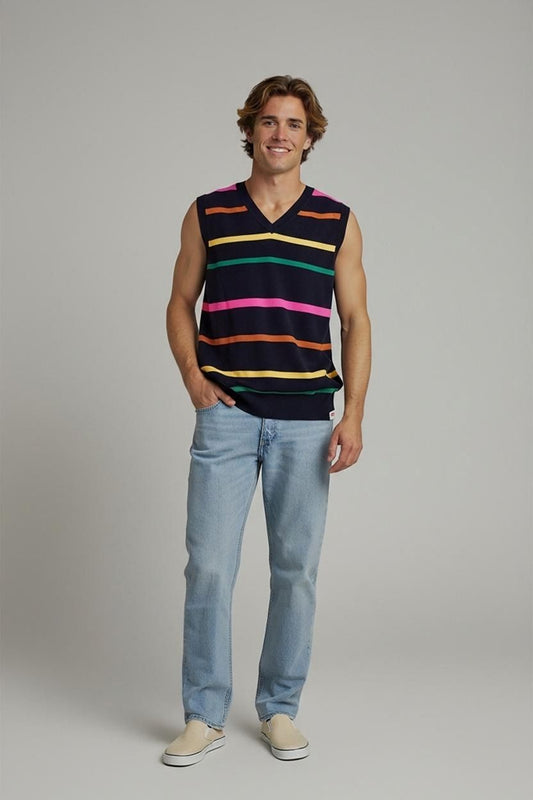 Levi's Navy Striped Cotton Sweater Vest - Size M