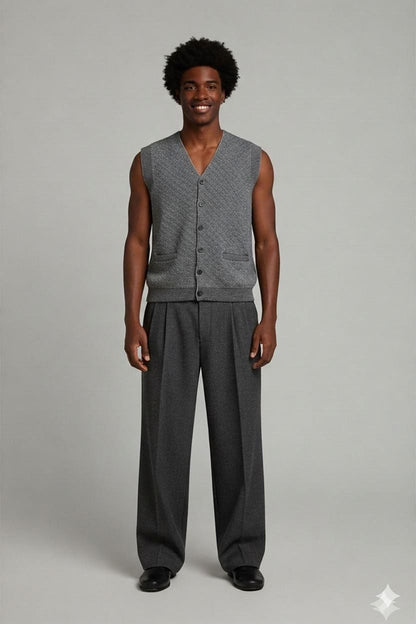 Rodes Diamond Pattern Knit Waistcoat - Men's V-neck Button-up Vest