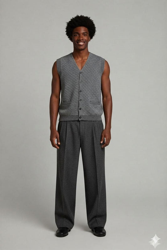 Rodes Diamond Pattern Knit Waistcoat - Men's V-neck Button-up Vest