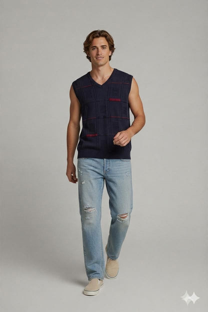 Züllig Hans AZP Navy Sweater Vest with Red Accents