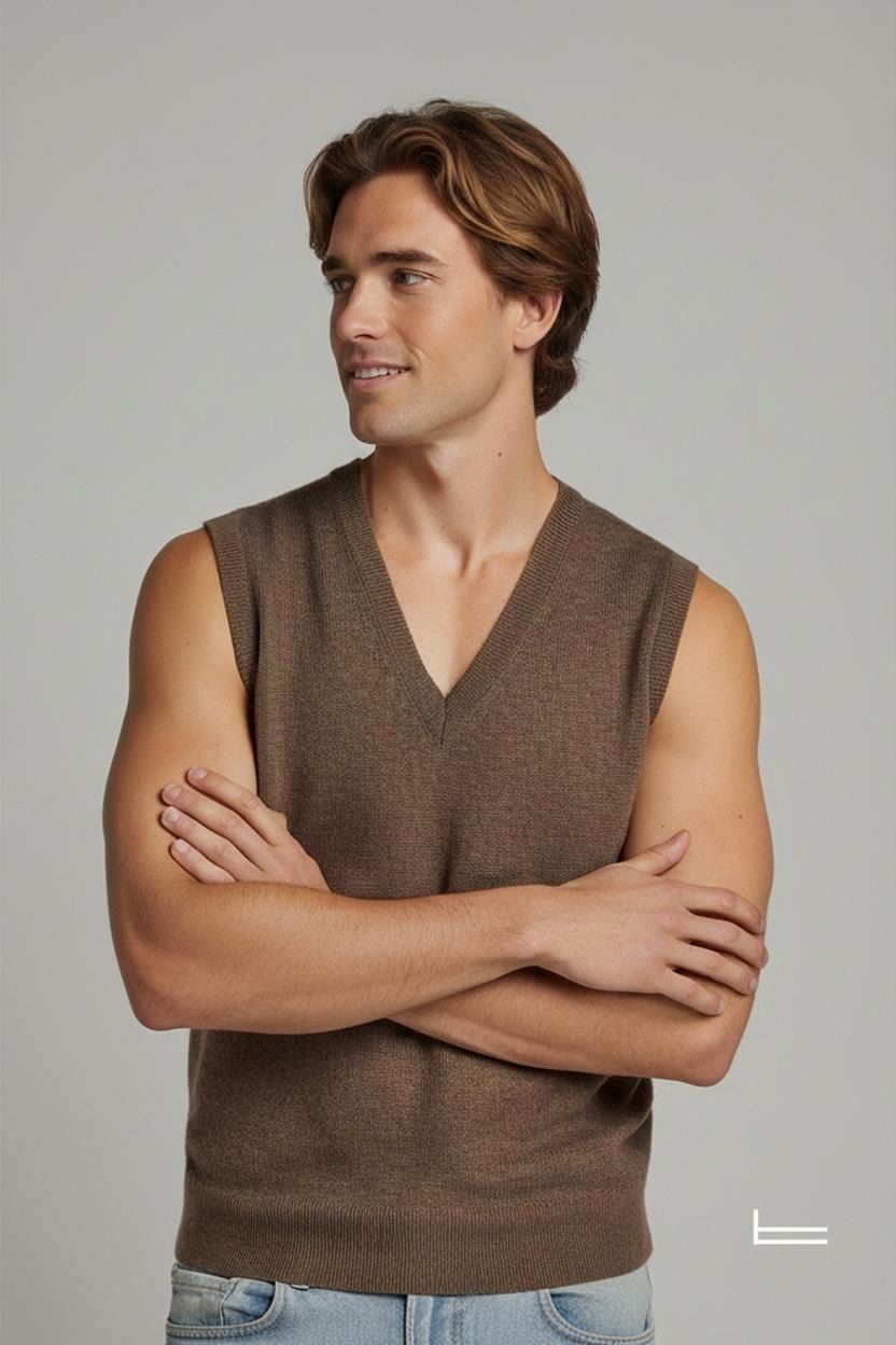 B.Emir Wool V-Neck Sleeveless Sweater Vest - Grey