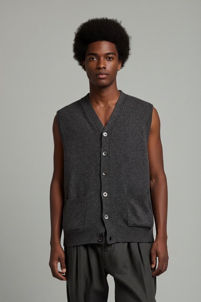 Henry Cotton's Wool Knit Vest - Classic Button-Up Sweater Waistcoat