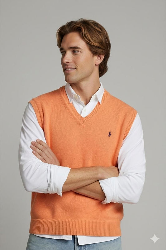 Marlboro Classics Orange V-Neck Sweater Vest - Size XL