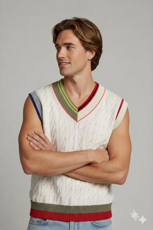 Colorful Cable Knit Sweater Vest - Size M