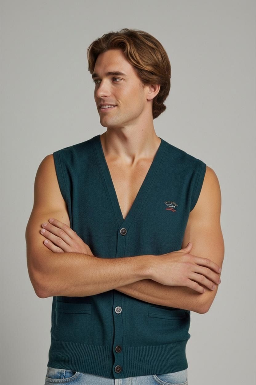Paul & Shark Green V-Neck Sweater Vest - Classic Casual Style