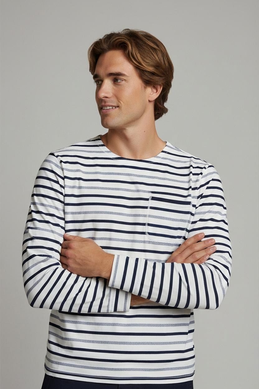 Striped T-shirt with Navy and Grey Lines - Size L