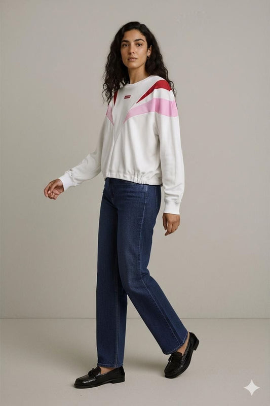 Levi's White T-shirt with Pink & Red Accents - Size M