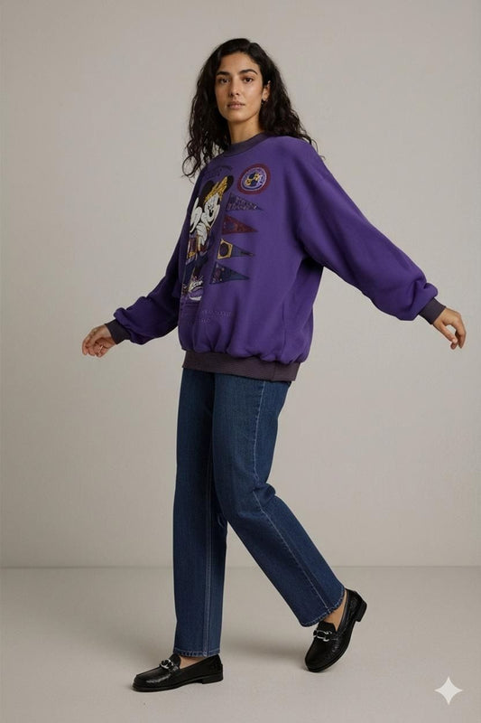 Vintage American Wear Purple Mickey Mouse College Sweatshirt - Size 16/18
