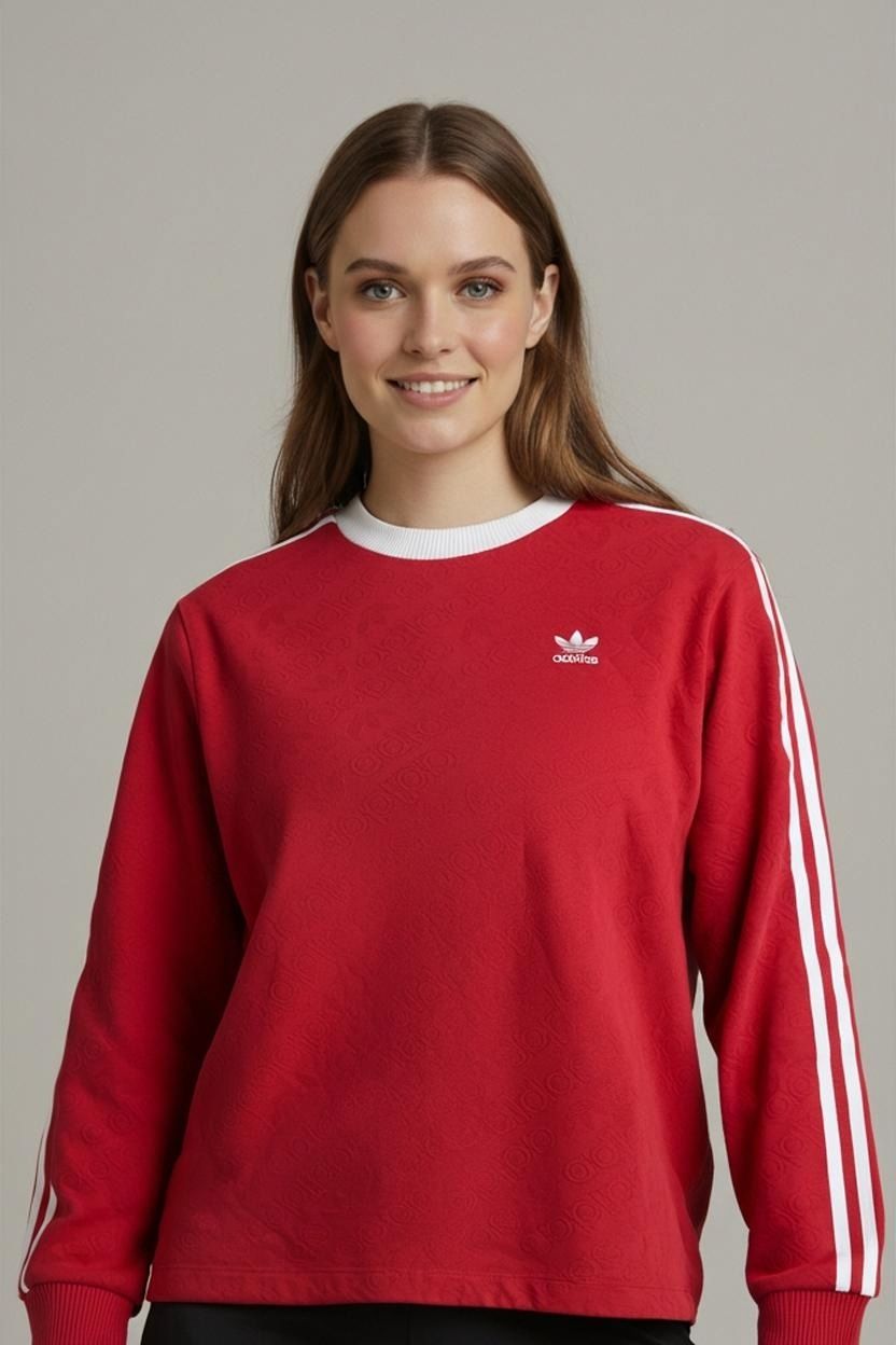 Adidas Red Sweatshirt with Classic 3-Stripes - UK 10/US S