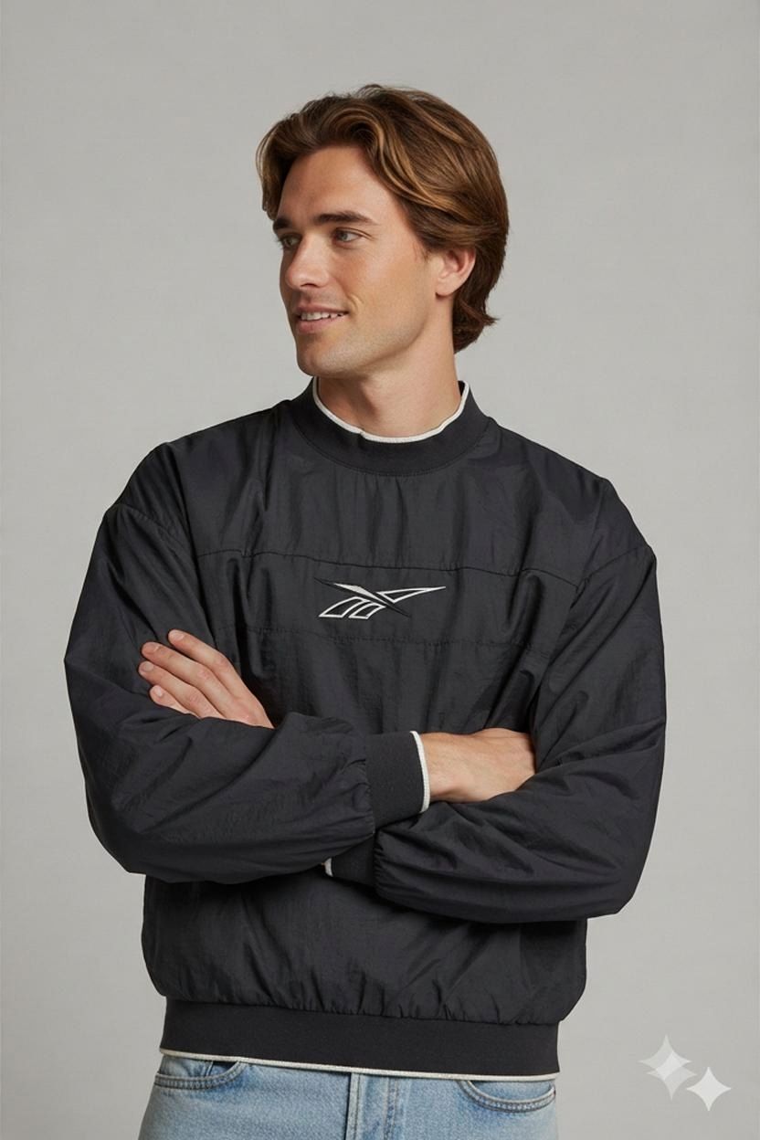 Vintage Reebok Black Windbreaker Jacket - Pullover Style