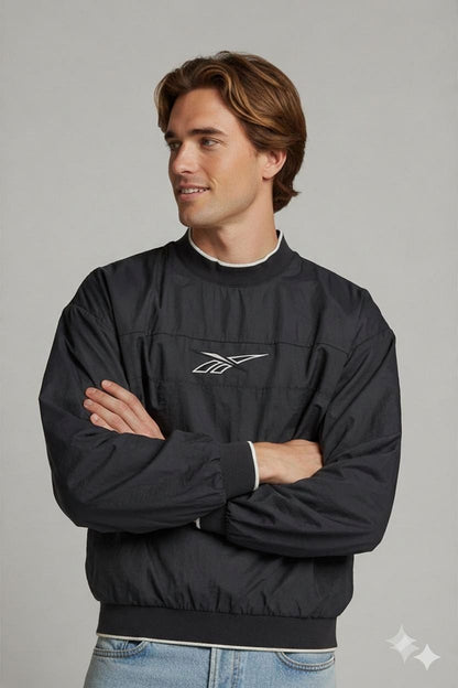 Vintage Reebok Black Windbreaker Jacket - Pullover Style
