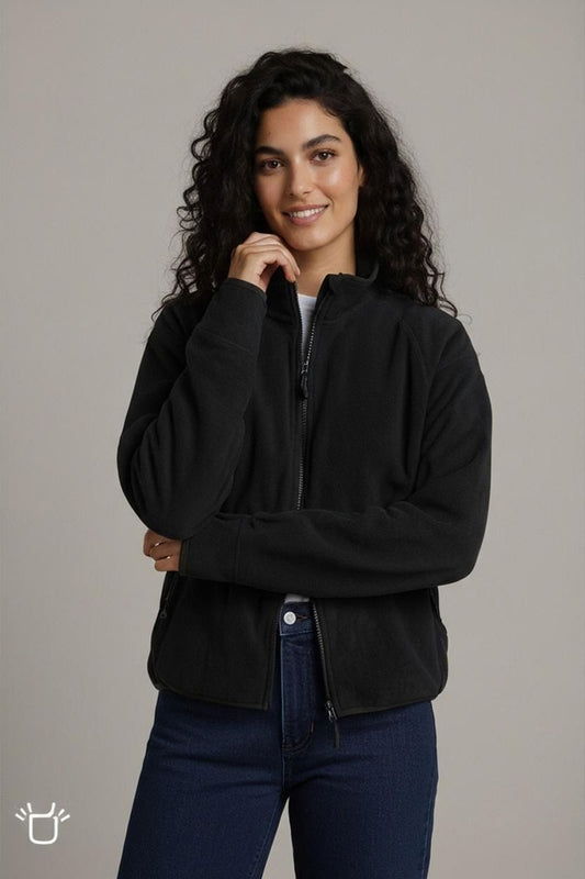 Black Fleece Zip-Up Jacket - Size L - 90% Polyester