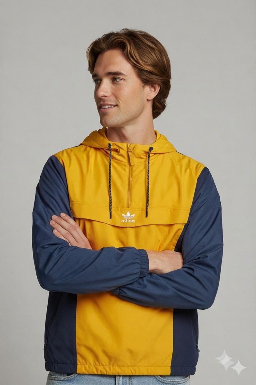 Adidas Yellow & Navy Windbreaker Jacket with Hood