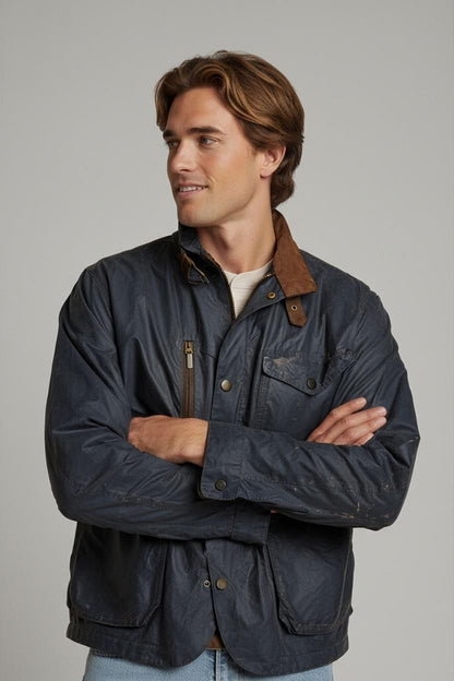 Barbour Navy Windbreaker Jacket with Classic Tartan Lining