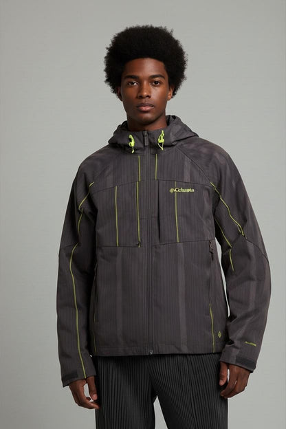 Columbia Grey Windbreaker Jacket with Yellow Accents - Size L