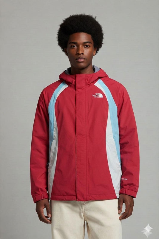 The North Face Red Windbreaker Jacket with Blue & White Panels - Size M