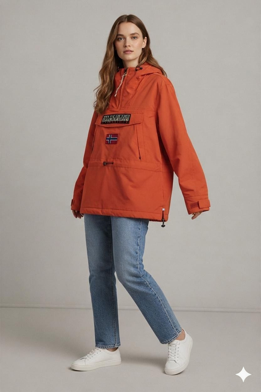 Napapijri Orange Windbreaker Jacket with Norwegian Flag