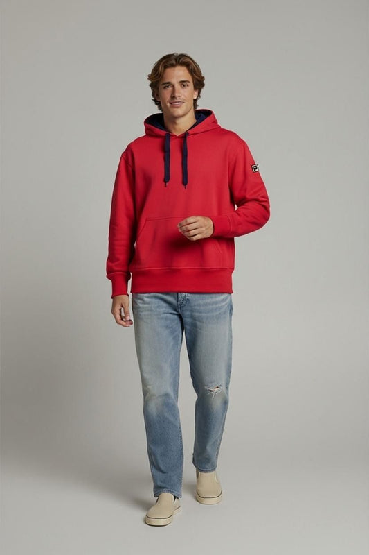 FILA Red Hoodie with Navy Collar - Size S
